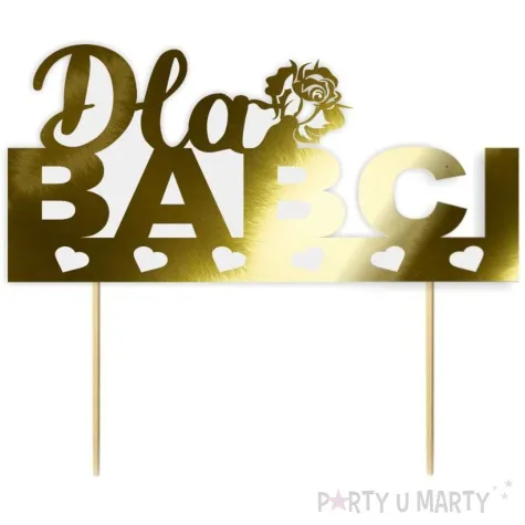 topper papierowy dla babci zlote metalic serca 16 cm