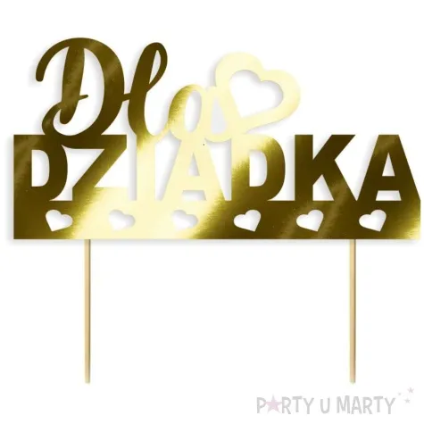 topper papierowy dla dziadka zlote metalic serca 16 cm