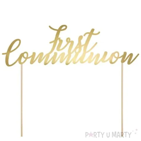 topper papierowy first communion zloty partydeco 21 cm