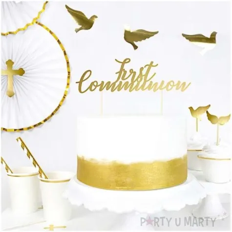 topper papierowy first communion zloty partydeco 21 cm