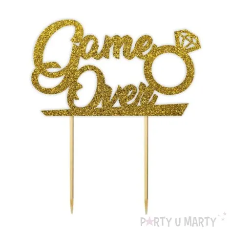 topper papierowy game over diament zloty brokat 13 5 x 16 cm