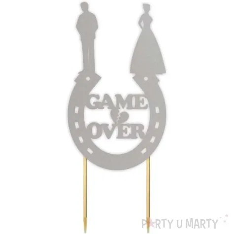 topper papierowy game over srebrny 8 x 19 5 cm
