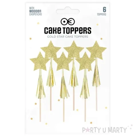 topper papierowy gwiazdki z fredzlami zloty brokat partypal 11 cm 6 szt