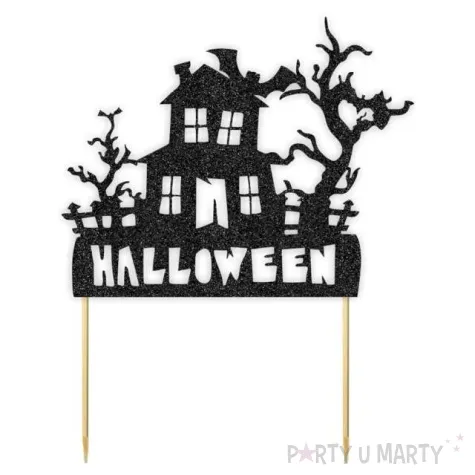 topper papierowy halloween domek czarny brokat 18x22 cm