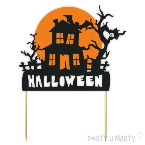 topper papierowy halloween domek czarny i oranz 18x22 cm