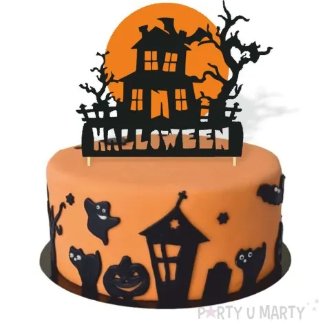 topper papierowy halloween domek czarny i oranz 18x22 cm