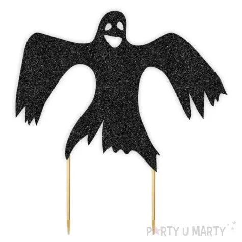 topper papierowy halloween duch czarny brokatowy 18x19 cm