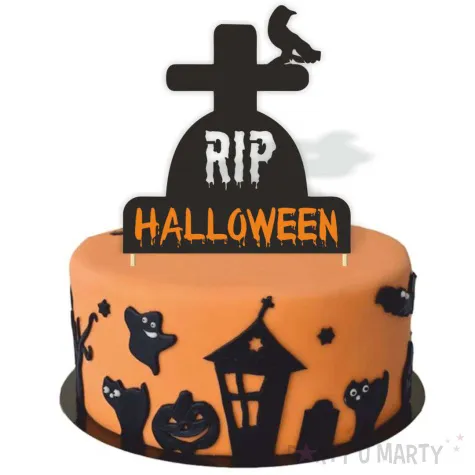 topper papierowy halloween nagrobek czarny i oranz 14x22 cm