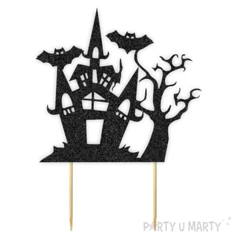 topper papierowy halloween zamek czarny brokat 15x20 cm