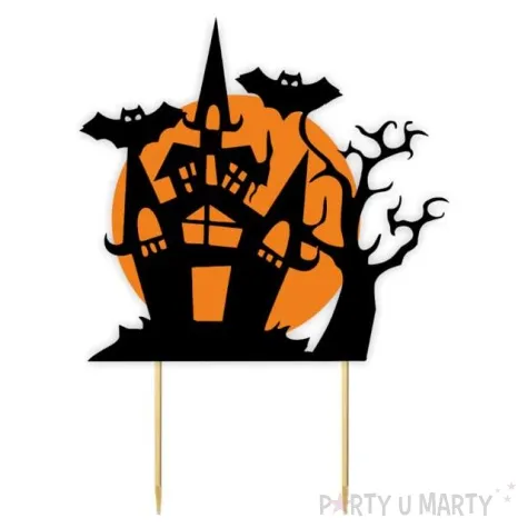 topper papierowy halloween zamek czarny i oranz 15x20 cm