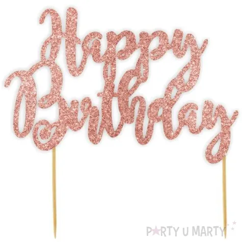topper papierowy happy birthday rose gold brokat 18x19 cm