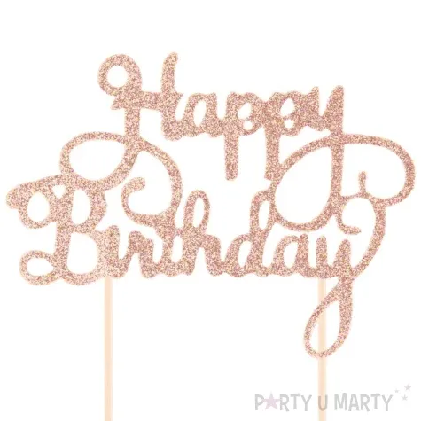 topper papierowy happy birthday rozowe zloto brokat partypal 22 5 cm