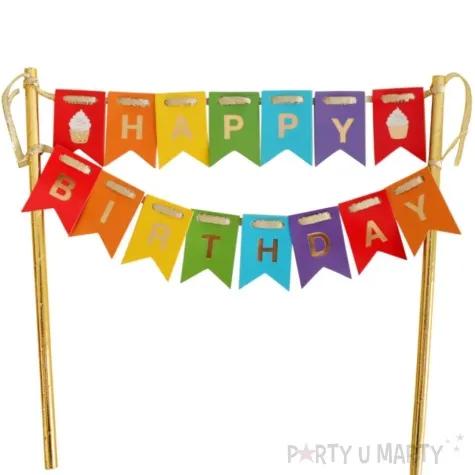 topper papierowy happy birthday teczowe flagi godan 19 5 cm