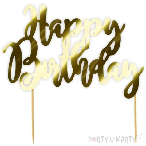 topper papierowy happy birthday zloty metalic 18x19 cm