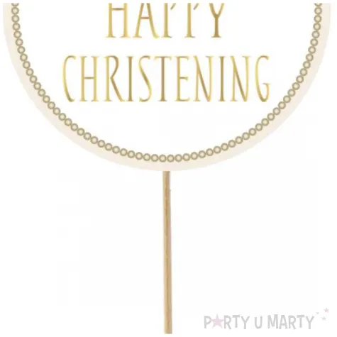 topper papierowy happy christening golebica bialo zloty godan 14x24 cm