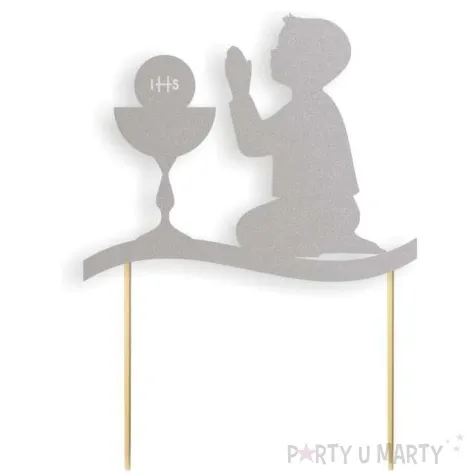 topper papierowy i komunia sw chlopiec srebrna 17 cm