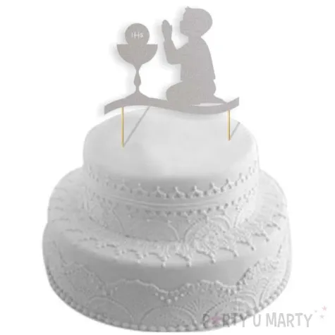 topper papierowy i komunia sw chlopiec srebrna 17 cm