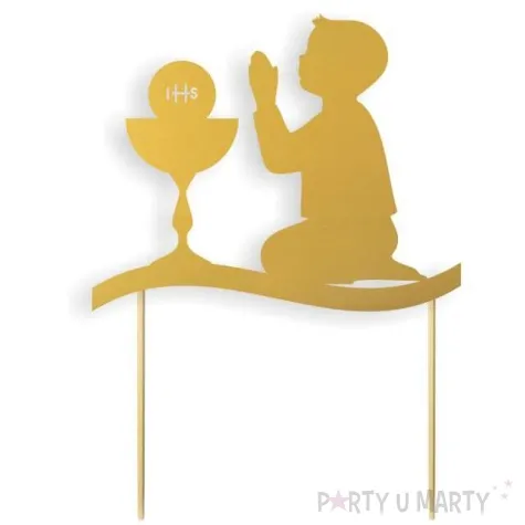 topper papierowy i komunia sw chlopiec zlota 17 cm