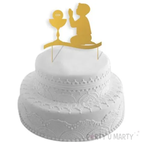 topper papierowy i komunia sw chlopiec zlota 17 cm