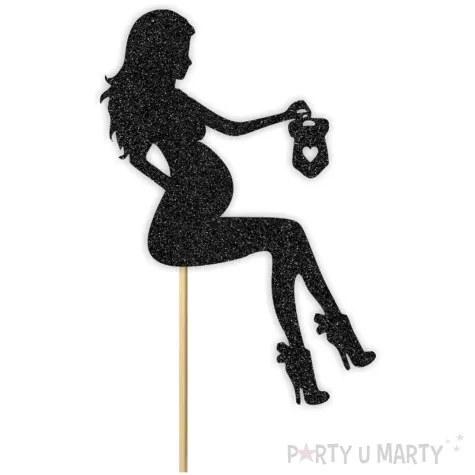 topper papierowy kobieta w ciazy spioszki czarny brokatowy 10x18 cm