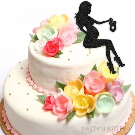 topper papierowy kobieta w ciazy spioszki czarny brokatowy 10x18 cm