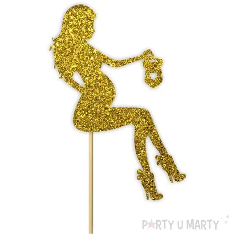 topper papierowy kobieta w ciazy spioszki zloty brokatowy 10x18 cm