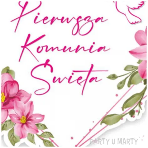 topper papierowy komunia rozowe serce 20 cm