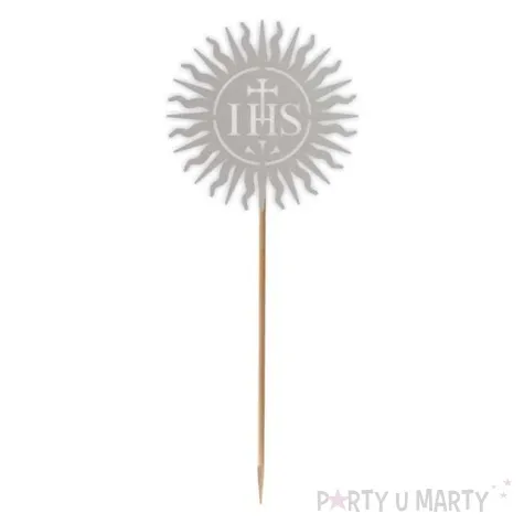 topper papierowy komunia sw ihs hostia srebrny 24 cm