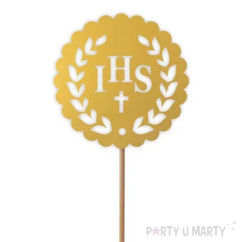topper papierowy komunia sw ihs listki zloty 23 5 cm