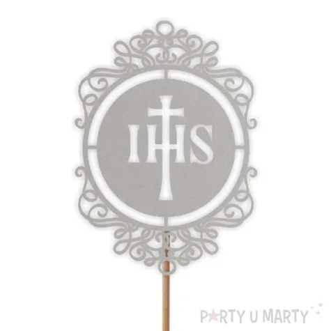 topper papierowy komunia sw ihs ornament srebrny 24 cm