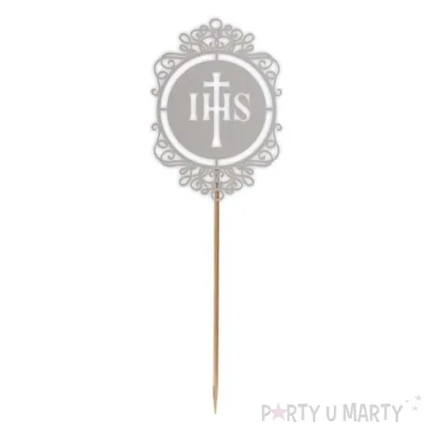 topper papierowy komunia sw ihs ornament srebrny 24 cm