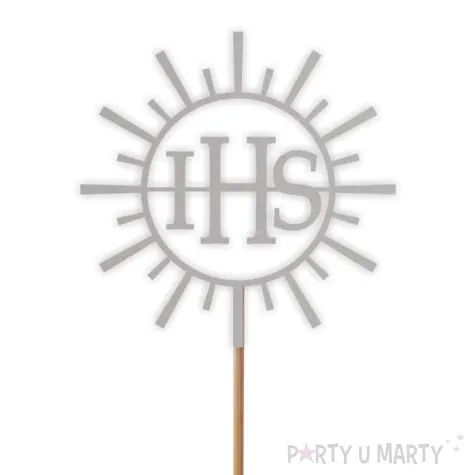 topper papierowy komunia sw ihs promienie srebrny 24 cm