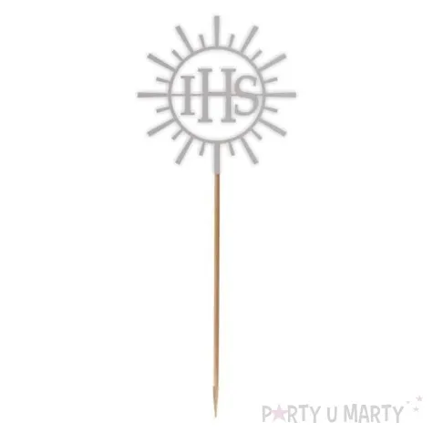 topper papierowy komunia sw ihs promienie srebrny 24 cm