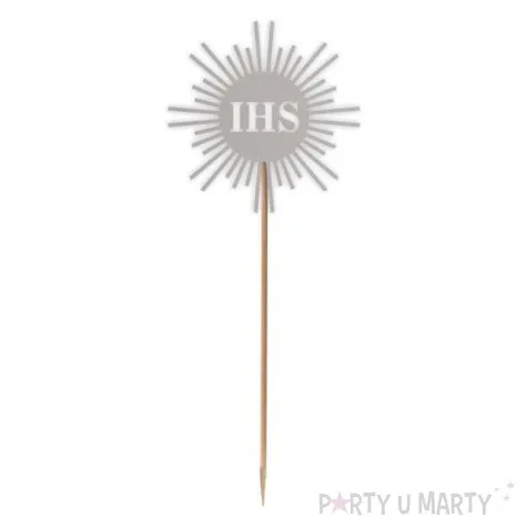 topper papierowy komunia sw ihs promyki srebrny 24 cm