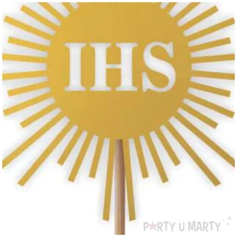 topper papierowy komunia sw ihs promyki zloty 24 cm