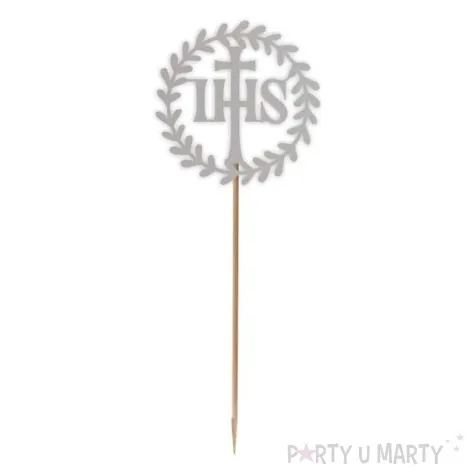 topper papierowy komunia sw ihs wieniec srebrny 24 cm