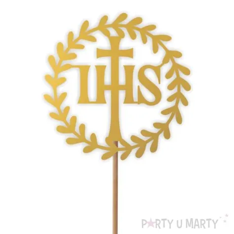 topper papierowy komunia sw ihs wieniec zloty 24 cm