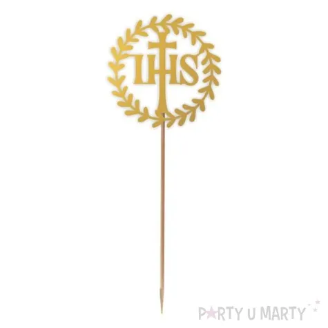 topper papierowy komunia sw ihs wieniec zloty 24 cm