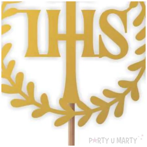 topper papierowy komunia sw ihs wieniec zloty 24 cm