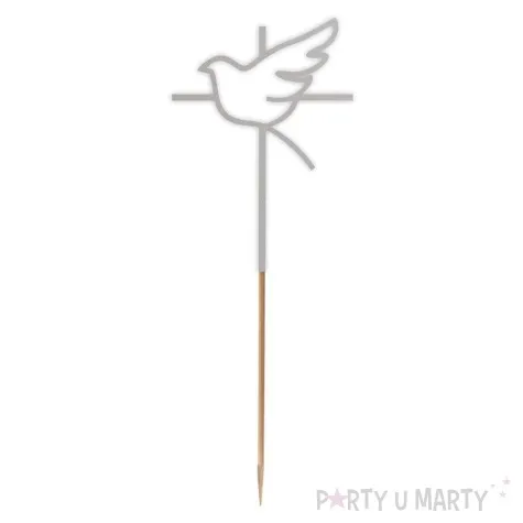 topper papierowy komunia sw krzyz i golebica srebrny 24 cm