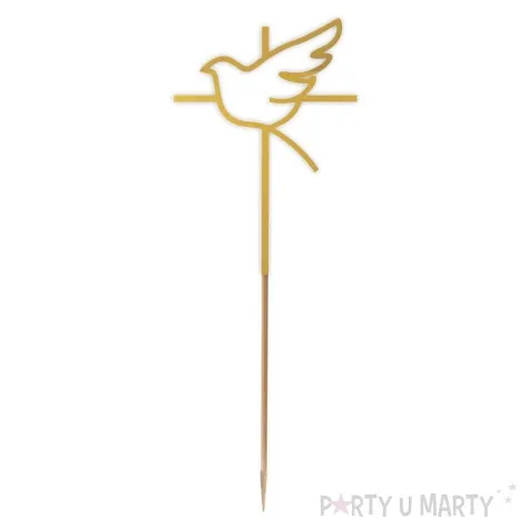 topper papierowy komunia sw krzyz i golebica zloty 24 cm