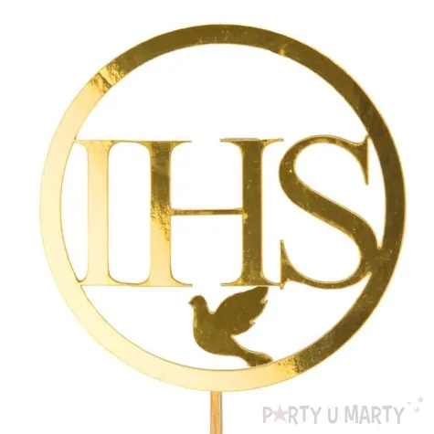 topper papierowy komunia swieta hostia z golebiem zloty czakos 25 5 cm