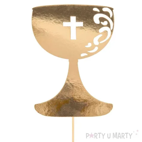 topper papierowy komunia swieta kielch z krzyzem zloty czakos 29 cm