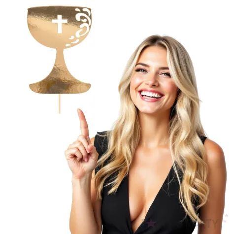 topper papierowy komunia swieta kielch z krzyzem zloty czakos 29 cm