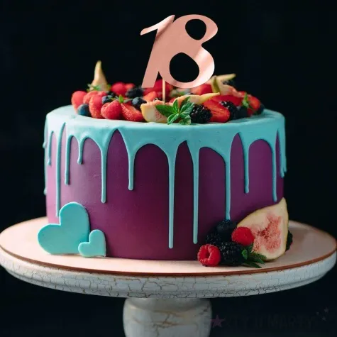 topper papierowy liczba 18 rose gold metalic 18 cm