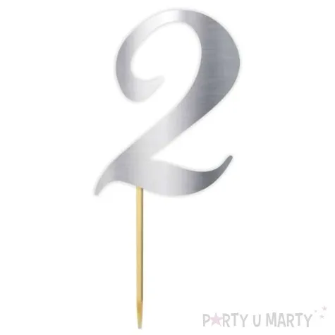 topper papierowy liczba 2 srebrny metalic 18 cm