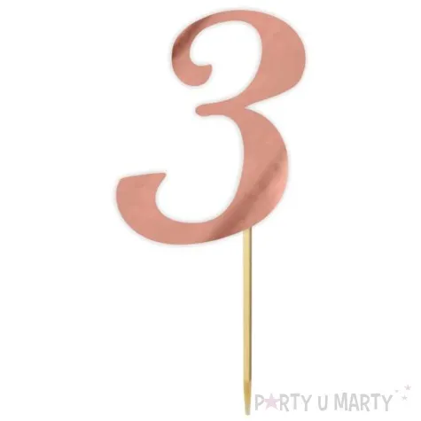 topper papierowy liczba 3 rose gold metalic 18 cm