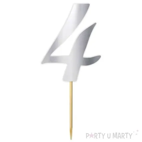 topper papierowy liczba 4 srebrny metalic 18 cm