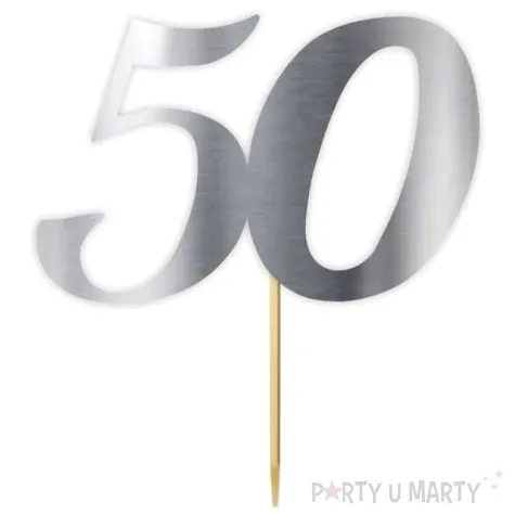 topper papierowy liczba 50 srebrny metalic 18 cm