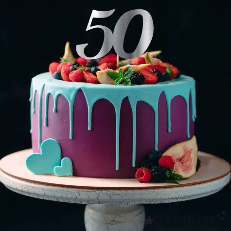 topper papierowy liczba 50 srebrny metalic 18 cm